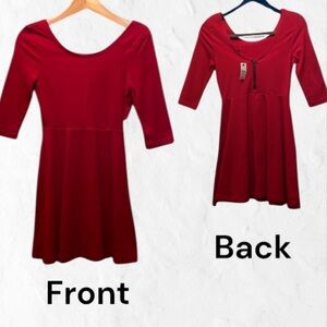 Express dress NWT Fit and Flare Red elbow sleeve cotton/spandex blk back zipper